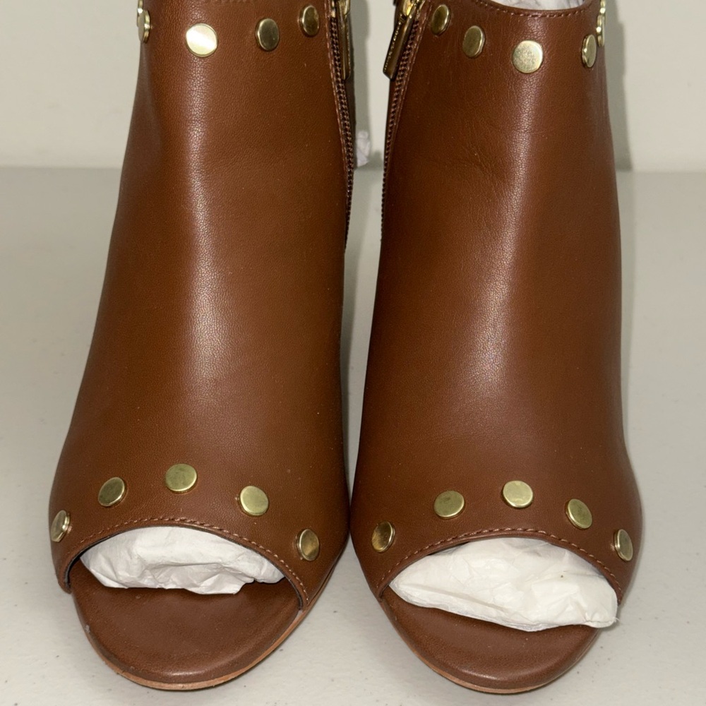 Vince Camuto Brown Leather Peep-Toe Ankle Boots